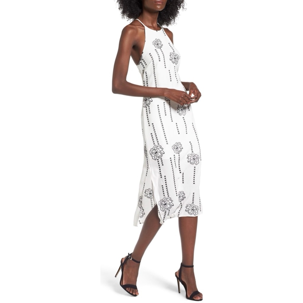 ASTR the Label High Neck Embroidered Midi Dress